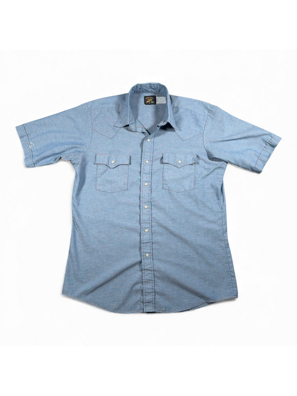 Vintage Saddle King Western Shirt Adult LARGE Blue Chambray Key Cowboy Work 90s